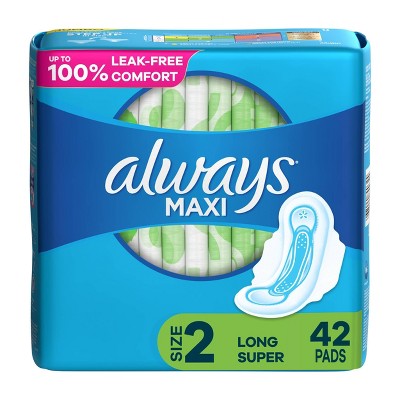 Image of Always Maxi Pads Long Super Absorbency Unscented with Wings - Size 2 - 42ct