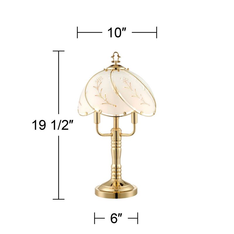 Regency Hill Flower Traditional Accent Table Lamp 19 1/2" High Polished Brass Touch On Off Floral Glass Shade for Bedroom Living Room Bedside Office, 4 of 8