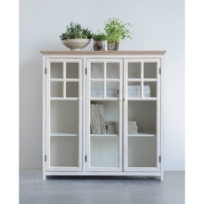 Cream Wood and Glass Freestanding Office Cabinet