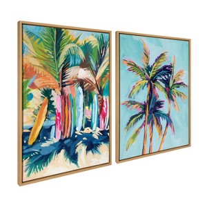 Kate and Laurel Sylvie Surf and Sand and Tropical Palms Study Framed Canvas Art Set by Rachel Christopoulos - 1 of 4