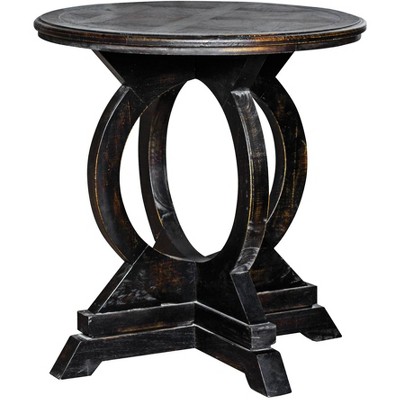 Uttermost Traditional Farmhouse Mango Wood Round Accent Table 24" Wide Weathered Black for Living Room Bedroom House Home Office