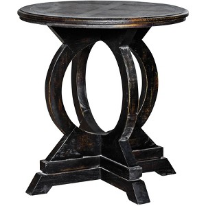 Uttermost Traditional Farmhouse Mango Wood Round Accent Table 24" Wide Weathered Black for Living Room Bedroom House Home Office - 1 of 2