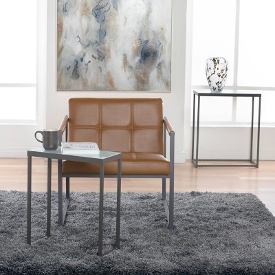 Caramel Leather Mid-Century Modern Metal Accent Chair