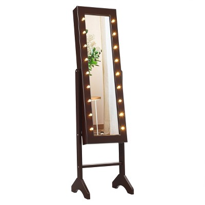 Tangkula LED Lighting Mirrored Jewelry Cabinet Armoire Free Standing Dressing Organizer