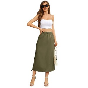 Women Y2k Cargo Long Skirt Low Waist Drawstring Maxi Skirt Ruched Vintage Slit Cargo Skirt with Pockets - 1 of 4