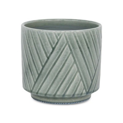 Cheung's Parlora Crossed Diagonal Pattern Straight Side Ceramic Pot - Large - Green