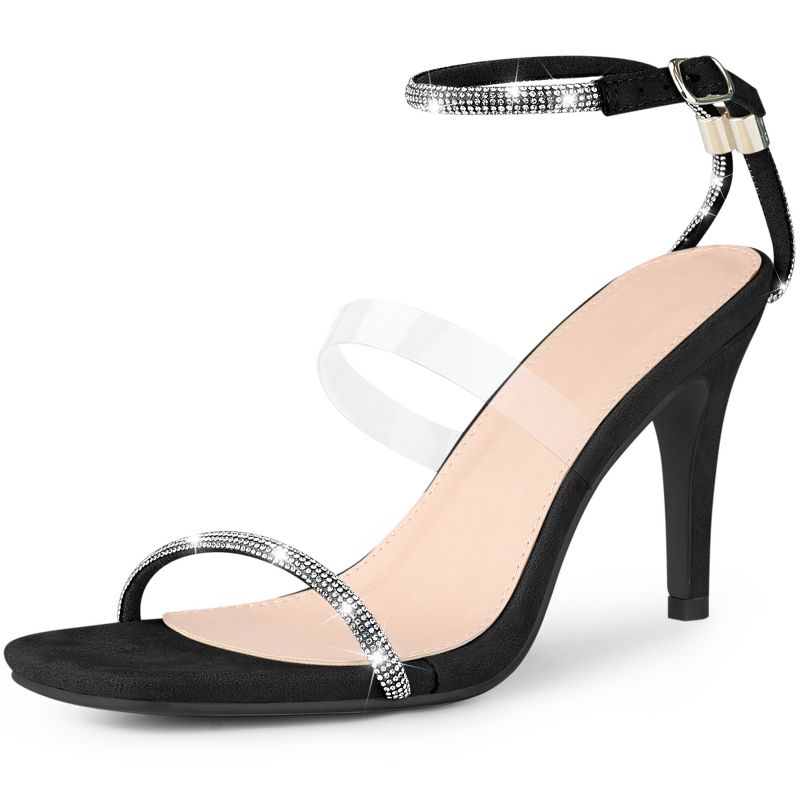 Allegra K Women's Square Toe Rhinestone Adjustable Ankle Strap Stiletto Heels Sandal, 1 of 7