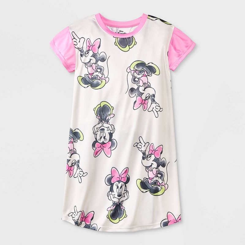 Girls&#39; Disney Minnie Mouse NightGown - Pink/Off-White 6, 1 of 4