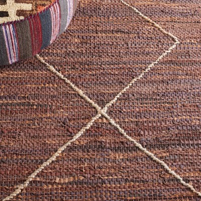 Handmade Brown and Natural Leather 3' x 5' Area Rug