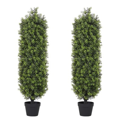 COWLOWN 4FT Artificial Boxwood Topiary Trees, Set of 2 - Faux Evergreen Plants for Outdoor Decor