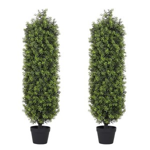 COWLOWN 4FT Artificial Boxwood Topiary Trees, Set of 2 - Faux Evergreen Plants for Outdoor Decor - 1 of 4