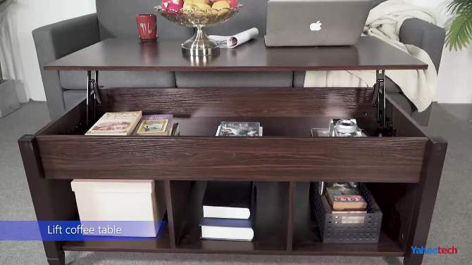 Yaheetech Lift Top Coffee Table With Hidden Compartment & 3 Cube Open Shelves For Living Room, 2 of 12, play video