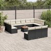 vidaXL Patio Sofa Set with Cushions Outdoor Furniture 14 Piece Poly Rattan - Black and Cream - 2 of 4