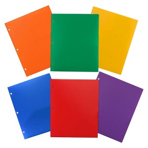 JAM 6pk Heavy Duty 3 Hole Punch 2 Pocket School Presentation Paper Folder Primary: Multicolor Stationery Folders - 1 of 3