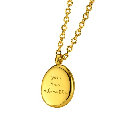 Gold Titanium Steel Engraved Oval - Pendant Classic Women's Necklace