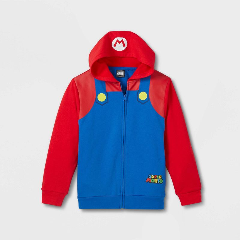 Boys' Nintendo Super Mario Cosplay Sweatshirt - Royal Blue/Red, 1 of 4