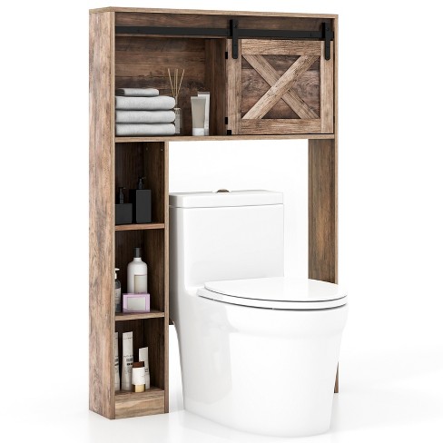 Reettic Tall Over The Toilet Storage with Two Doors, Free Standing Bathroom  Space Saver with Inner Adjustable Shelf, Wooden Bathroom Cabinet Organizer