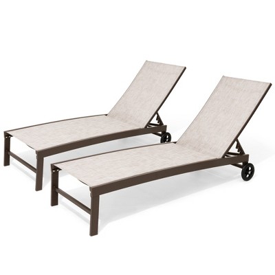 Pellebant Outdoor Wheel Adjustable Chaise 5 Reclinig Position Aluminum Sun Lounger