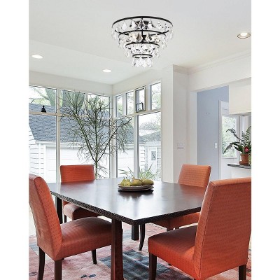 Ella 16" Black Iron and Crystal Flush Mount Light
