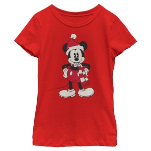 Girls Mickey & Friends Christmas Santa Hat Mickey T Shirt - 1 of 4