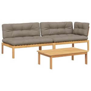 vidaXL 3 Piece Patio Pallet Sofa Set with Cushions - Solid Acacia Wood - 1 Table and 2 Sofas - Outdoor/Garden/Lounge/Deck Furniture - 1 of 4