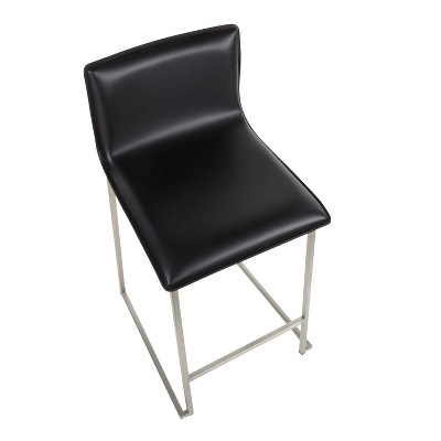Mara 26" Black Faux Leather and Stainless Steel Counter Stools - Set of 2