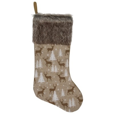 Northlight 20" Brown Reindeer Christmas Stocking with Faux Fur Cuff