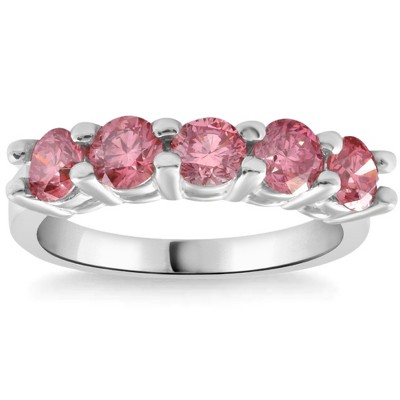 Pompeii3 1Ct TW Five Stone Pink Diamond Wedding Ring Lab Created Band 14k White Gold