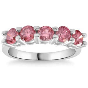 Pompeii3 1Ct TW Five Stone Pink Diamond Wedding Ring Lab Created Band 14k White Gold - 1 of 4
