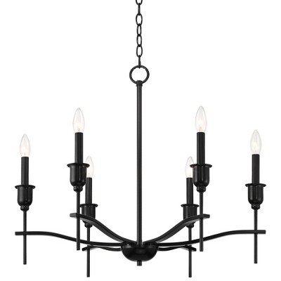 Franklin Iron Works Austin Semi Gloss Black Chandelier 28 1/2" Wide Modern Industrial 6-Light Candelabra Fixture for Dining Room