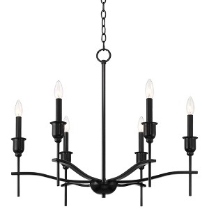 Franklin Iron Works Austin Semi Gloss Black Chandelier 28 1/2" Wide Modern Industrial 6-Light Candelabra Fixture for Dining Room - 1 of 4