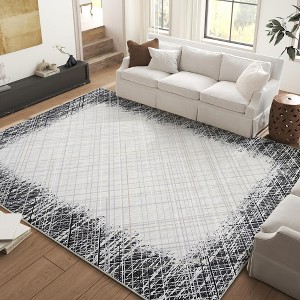 9x12 Rugs Washable Non-Slip - Large Modern Abstract Area Rug for Living Room, Ultra Soft Low Pile Carpet, Stain Resistant Foldable Floor Cover Gray - 1 of 4