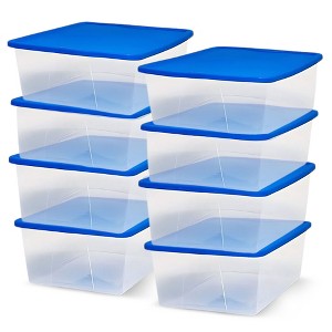 Homz Snaplock 12-Quart Plastic Multipurpose Stackable Storage Container Bins with Blue Snaplock Lid for Home and Office Organization, Clear (8 Pack) - 1 of 4