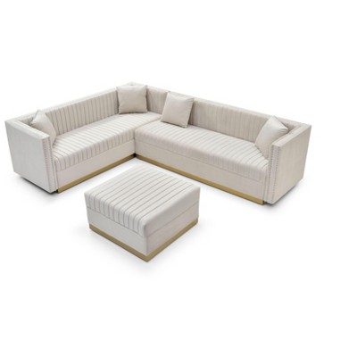 NicBex Modular 100.8" L Shape Sectional Sofa Velvet Sleeper Couch Set with Ottoman for Living Room