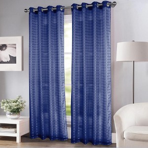 Wanda Box Voile 2-Piece Light Filtering Curtain 36" X 84" Navy Blue by Rt Designers Collection - 1 of 3