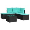 6 Piece Patio Sofa Set with Cushions Black Poly Rattan vidaXL - 2 of 3