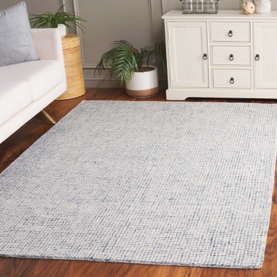 Handmade Blue and Ivory Wool Rectangular Area Rug 4' x 6'
