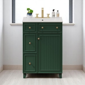 Mshliw 24" Bathroom Vanity with Ceramic Sink, 2 Drawers, Soft-Close Door, Freestanding Cabinet for Small Spaces, MDF and Wood - 1 of 4