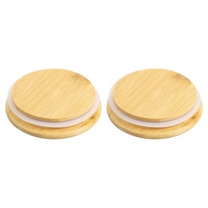 Unique Bargains Wide Mouth Mason Jar Bamboo Lids with Silicone Sealing Rings 2 Pcs - 1 of 4