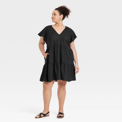 Women's Flutter Short Sleeve Mini Skater Dress - Universal Thread™ Black XXL