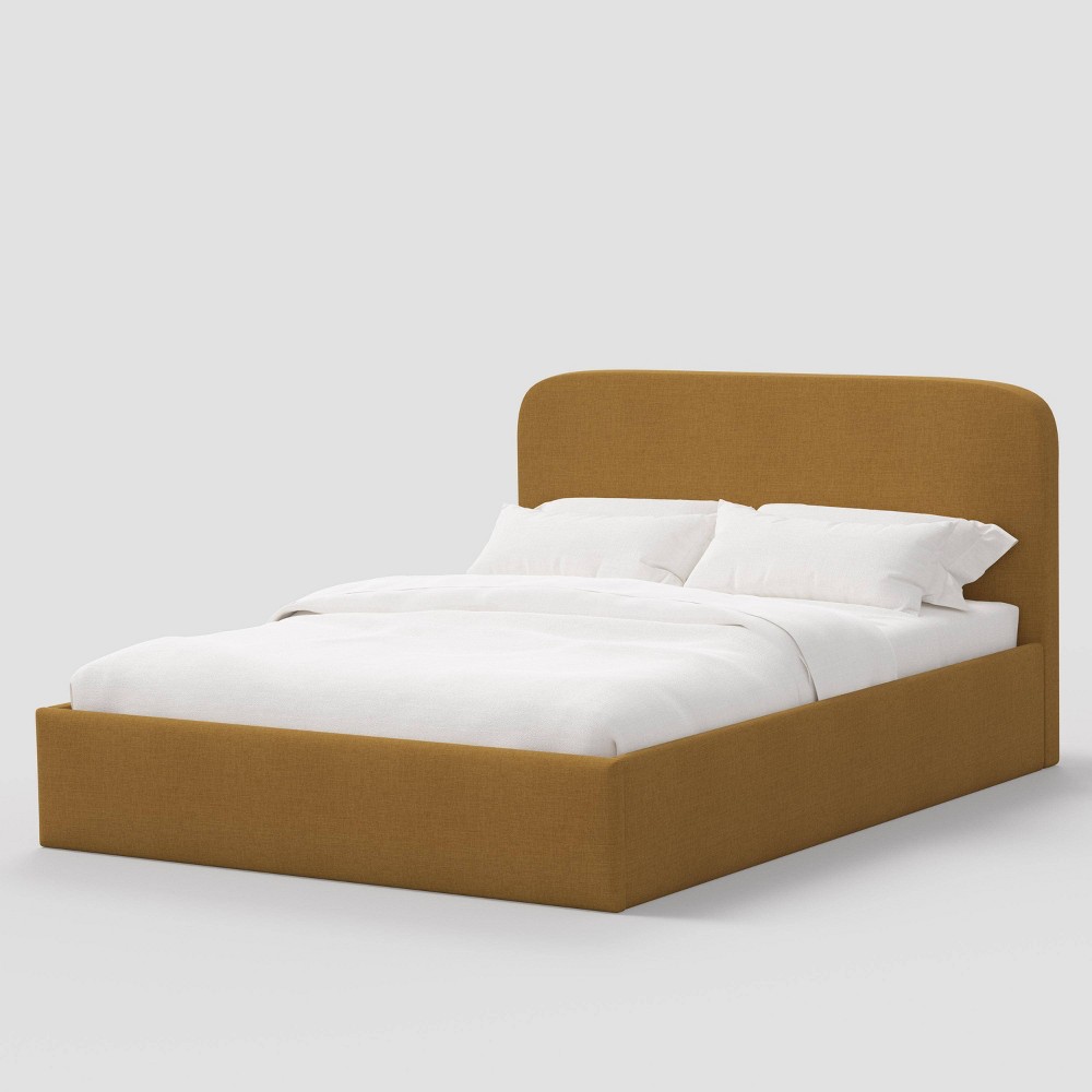 Photos - Bed Sophia Full Size Modern Rounded Low Profile Platform  in Textured Linen Sesame - Threshold™