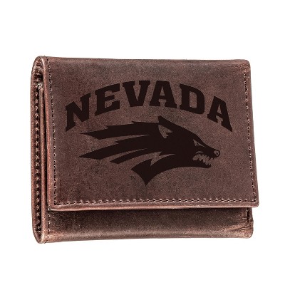 Evergreen NCAA Nevada Wolf Pack Brown Leather Trifold Wallet Officially Licensed with Gift Box