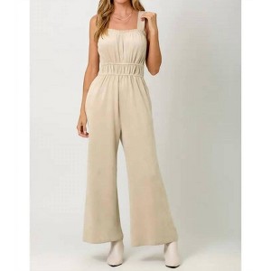 Women's Suede Wide Leg Jumpsuit - mystree - 1 of 4