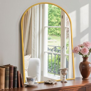 Arched Anti-Fog Bathroom Mirror - 8mm Explosion-Proof Glass, Rust-Proof Aluminum Frame, Wall Mounted-Gold - 1 of 4