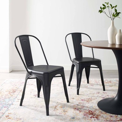 Set of 2 Promenade Bistro Dining Side Chair Black - Modway: Cafe-Inspired, Metal Frame, Non-Marking Caps