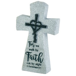Dicksons for We Walk by Faith Not by Sight Smooth Finish Weathered Edges Grey 4 x 7 Resin Tabletop Cross - 1 of 2
