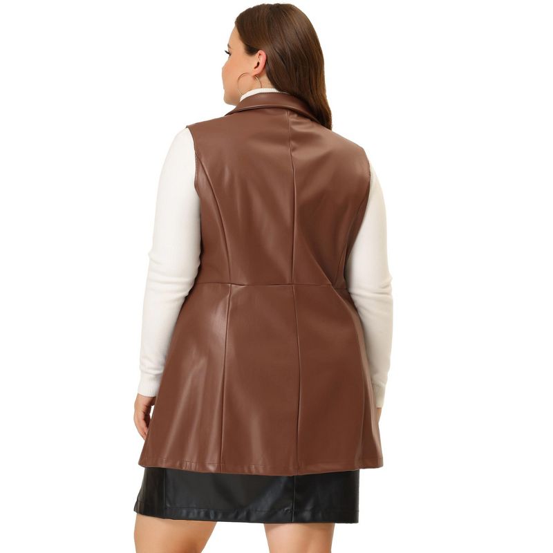 Agnes Orinda Women's Plus Size Fashion Outfits Sleeveless Lapel PU Jacket Vests, 4 of 6