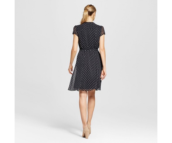Women&#39;s Woven Dot Printed Pleated Front Shirtdress - Chiasso Black/White 12