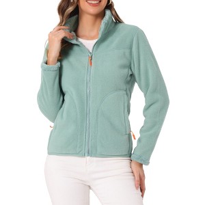 INSPIRE CHIC Women's Full Zip Long Sleeve High Neck Side Pockets Winter Fleece Jacket - 1 of 4