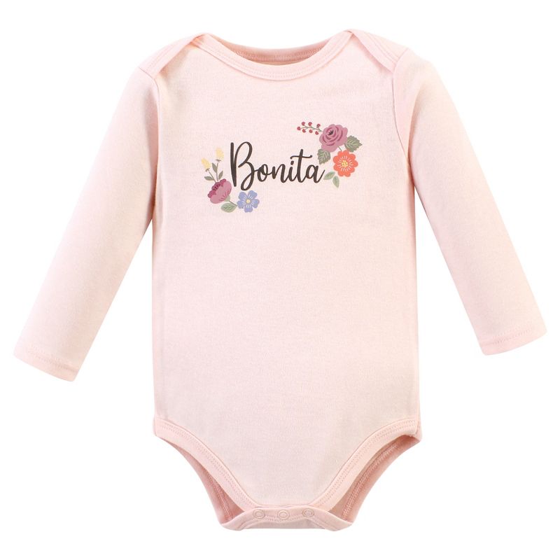 Hudson Baby Infant Girl Cotton Long-Sleeve Bodysuits, Bonita 3 Pack, 3 of 6